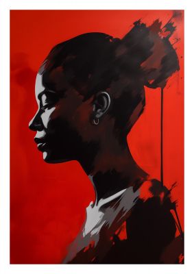 Striking Black Figure on Red Canvas