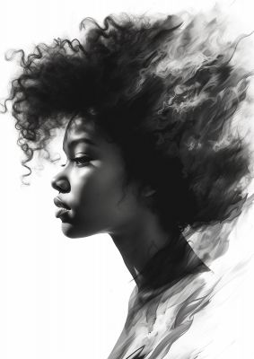Minimalist Black and White Afro Woman