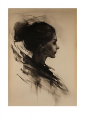 Womans Silhouette in Charcoal on Ivory