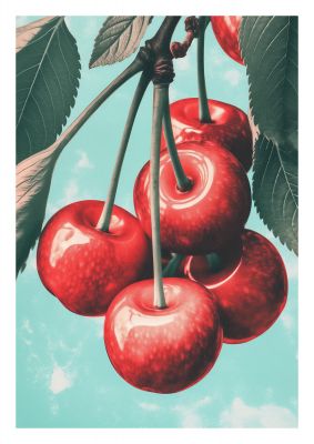 Cherry Bunch in Minimalist Risograph