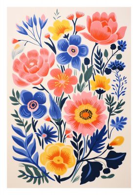 Vase Adorned with 18 Colorful Flowers