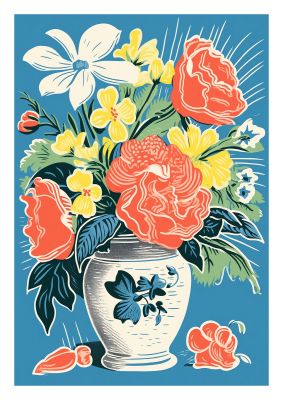 Vase with Vibrant Flowers and Bold Shapes