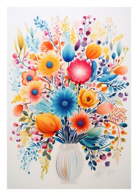 Tall Vase with Vibrant Hues and Bold Flowers