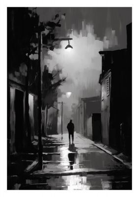 Nocturnal Shades in Black and White Impressionist Style