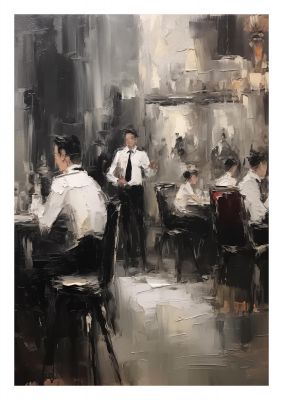 Lively Café Scene in Black and White