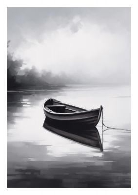 Solitary Boat on Serene Lake Painting