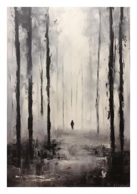 Tranquil Forest in Black and White Oil