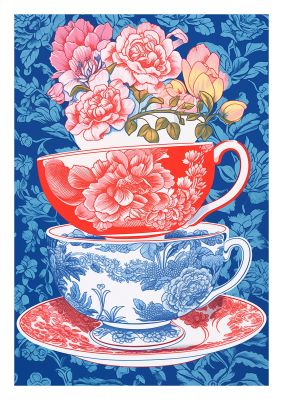 Delicate Floral Patterns on Colorful Cups