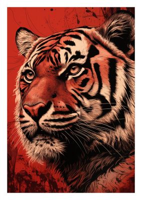Tigers Intense Stare on Red