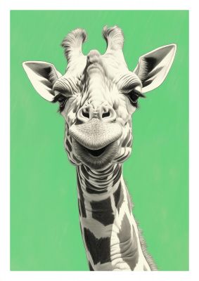Giraffe Headshot on Vivid Green