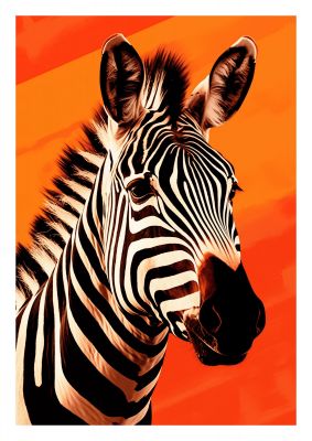 Zebra Portrait Intensified on Orange