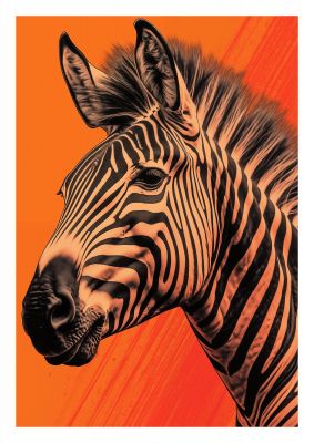 Bold Zebra Head on Vibrant Orange