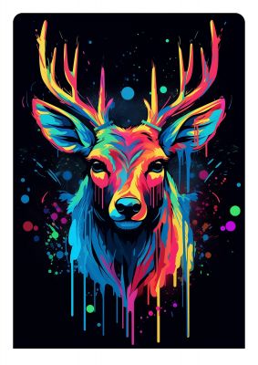 Neon Deer Elegance with Color Drops