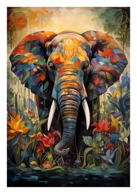 Elephant Wisdom in Lush Green and Blue
