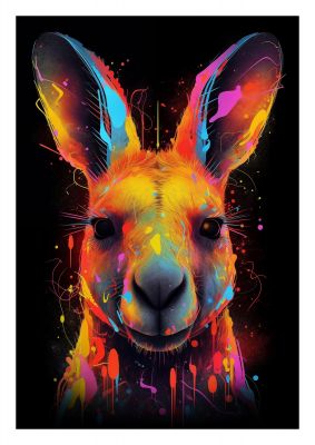 Neon Kangaroo Headshot with Vibrant Paint Drops