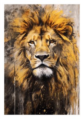 Majestic Lion Sketch with Golden Amber Background