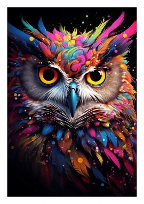 Neon Owl Face Illuminated with Bright Colors