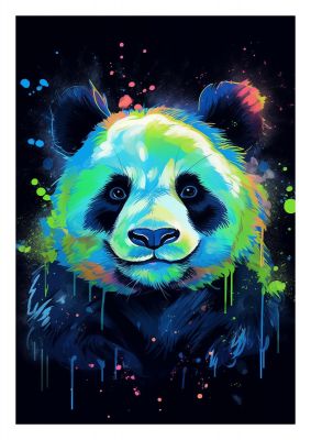 Panda in Neon Paint with Fluorescent Tones