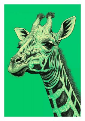 Giraffe Sketch on Green in Risograph Style