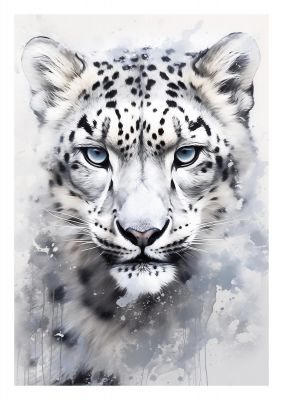 Snow Leopard Illustration with Frosty Blue Back