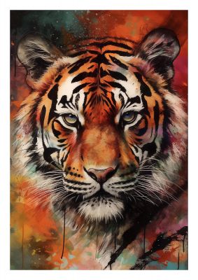Tiger Portrait with Abstract Fiery Backdrop