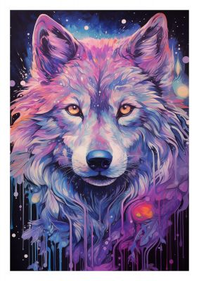 Wolf Illustration in Monochrome with Neon Back