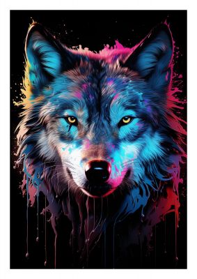 Neon Wolf Headshot with Vibrant Blue and White