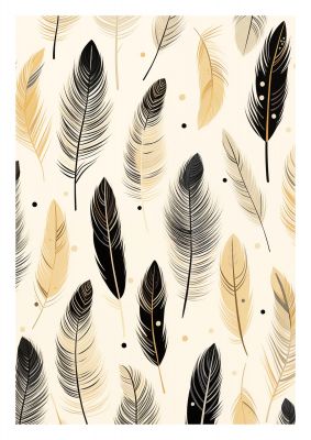 Boho Feathers in Black Lines on Cream