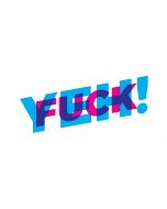 An unframed print of fuck yeh funny slogans in typography in white and blue accent colour