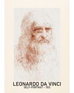 An unframed print of leonardo da vinci self portrait 1512 famous paintings illustration in beige and white accent colour