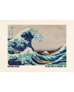 An unframed print of katsushika hokusai the great wave off kanagawa 1831 a famous paintings illustration in aquamarine and beige accent colour