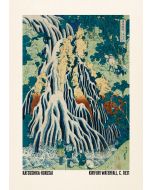 An unframed print of katsushika hokusai kirifuri waterfall c1831 a famous paintings illustration in green and beige accent colour