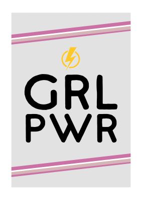 An unframed print of girl power kids wall art in typography in grey and black accent colour