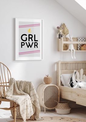 An unframed print of girl power kids wall art in typography in grey and black accent colour
