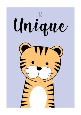 An unframed print of be unique nursery illustration in purple and orange accent colour