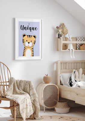 An unframed print of be unique nursery illustration in purple and orange accent colour