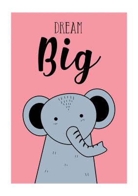 An unframed print of dream big nursery illustration in pink and grey accent colour