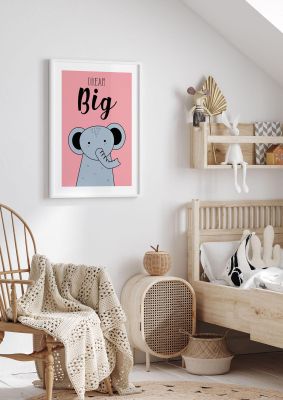 An unframed print of dream big nursery illustration in pink and grey accent colour