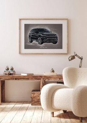 An unframed print of range rover sport graphical illustration in grey and black accent colour