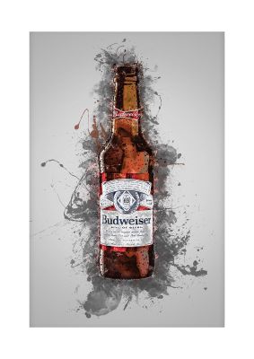 An unframed print of budweiser bottle splatter graphical illustration in grey and brown accent colour
