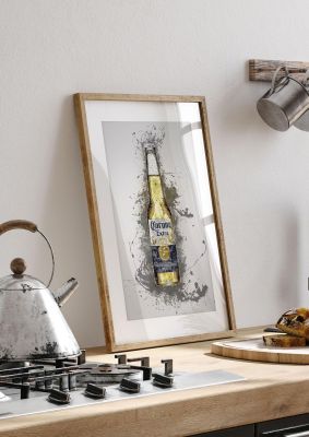 An unframed print of corona bottle splatter graphical illustration in grey and yellow accent colour
