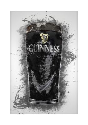 An unframed print of guinness pint splatter graphical illustration in black and gold accent colour