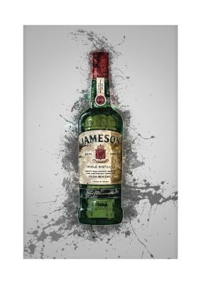 An unframed print of jameson whiskey bottle graphical illustration in grey and green accent colour