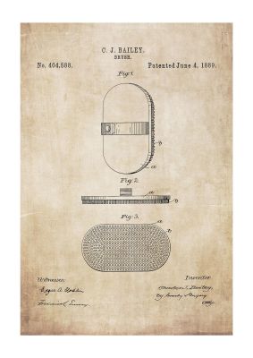 An unframed print of scubbing brush patent retro illustration in beige and grey accent colour