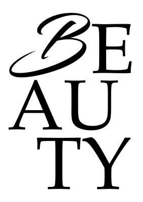 An unframed print of beauty fashion in typography in white and black accent colour