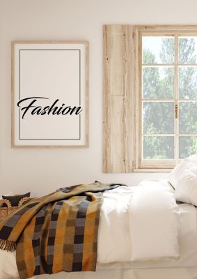 An unframed print of fashion fashion in typography in white and black accent colour