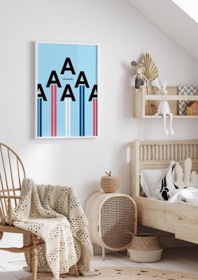 An unframed print of arial display graphical illustration in blue and black accent colour