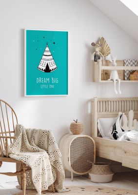 An unframed print of dream big kids wall art illustration in green and white accent colour