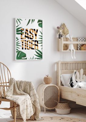 An unframed print of easy tiger in typography in green and multicolour accent colour