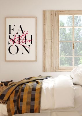An unframed print of fashion killer fashion in typography in white and black accent colour